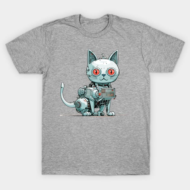 Futuristic Cyber Pink Cat T-Shirt by FrogandFog